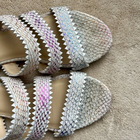 Nayla Clara Rainbow Fish Scales Slide Flat Sandals Women 7 Zig Zag Wide Straps - Picture 15 of 15